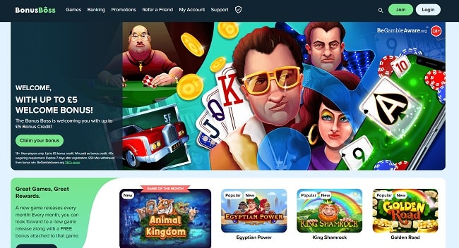 Bonus Boss casino homepage before the network closed