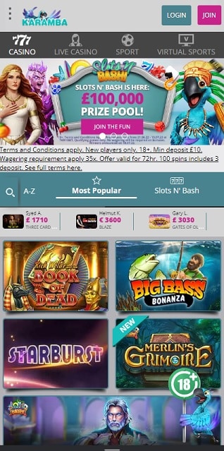 Karamba mobile layout from the June 2022 review archive