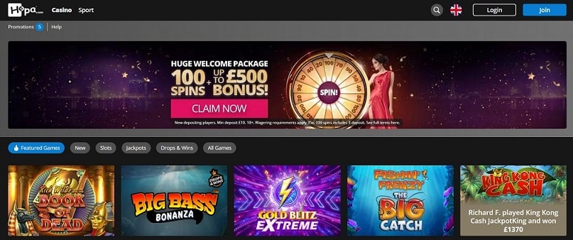 Hopa February2024 casino homepage and navigation