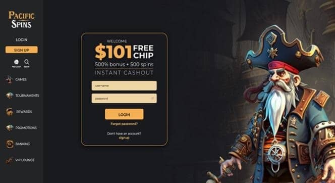 Pacific Spins sister sites screenshot