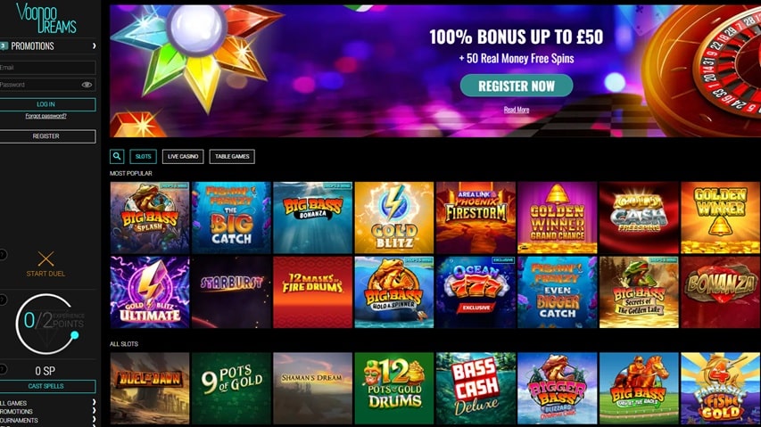 Voodoo Dreams sister sites screenshot