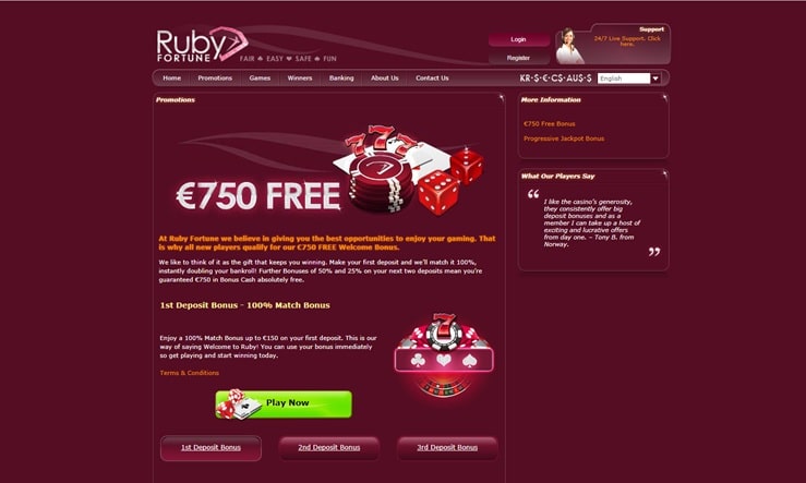 Ruby Fortune sister sites screenshot