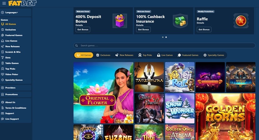 FatBet Casino sister sites screenshot