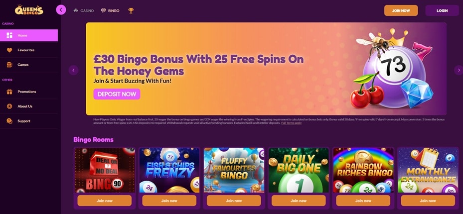Queens Bingo sister sites screenshot