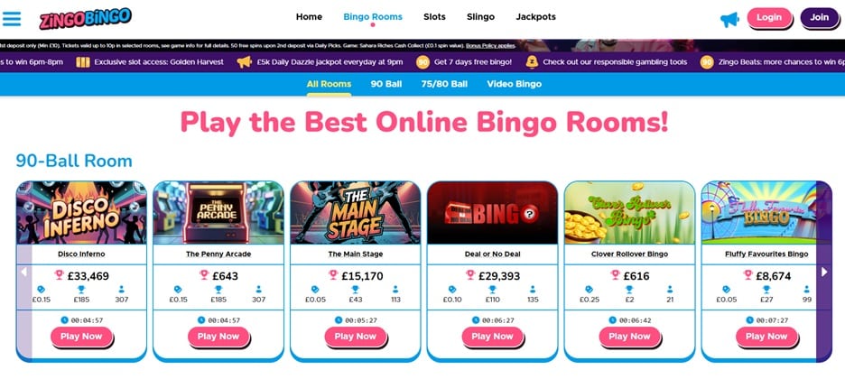 Zingo Bingo sister sites screenshot