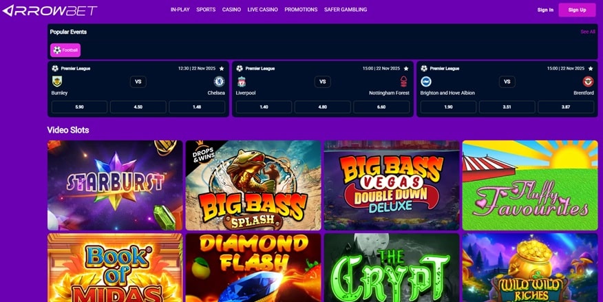 Arrowbet sister sites screenshot