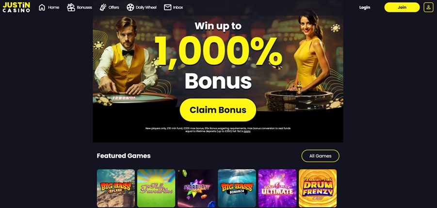 Justin Casino sister sites screenshot
