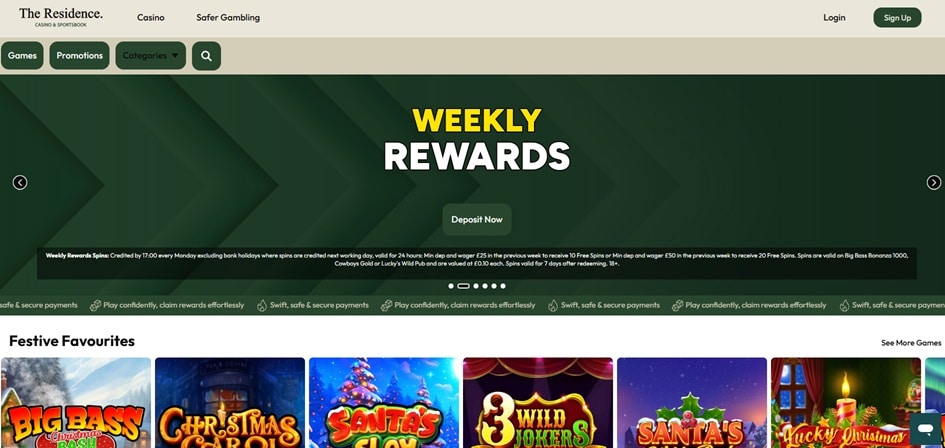 The Residence Casino sister sites screenshot