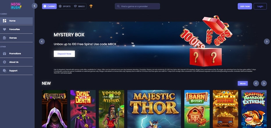 Neon Rush sister sites screenshot