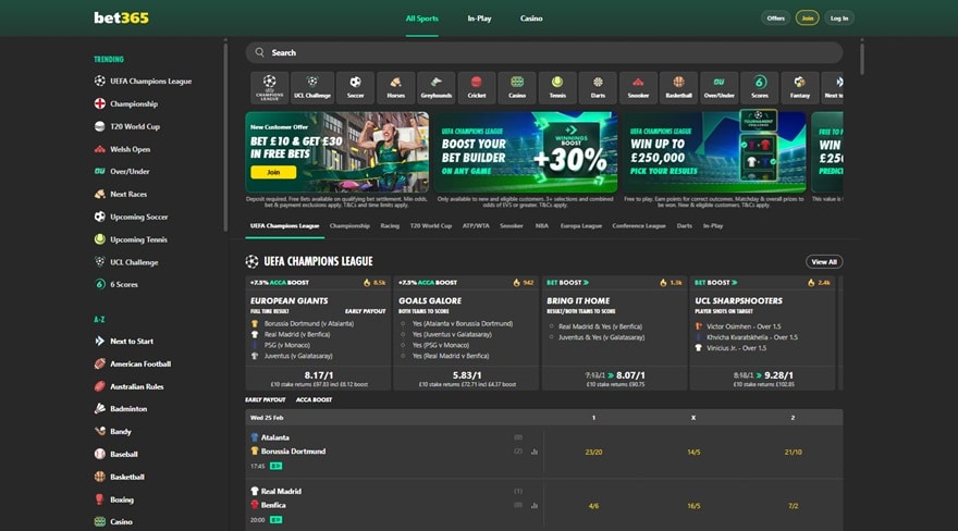 Bet365 sister sites screenshot