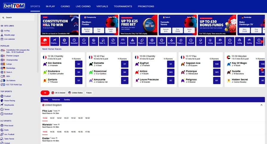 BetTom sister sites screenshot