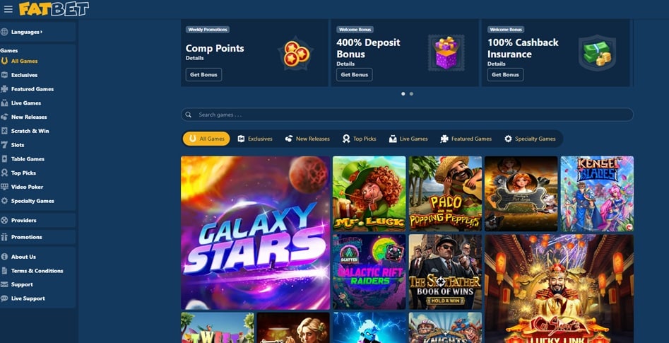 FatBet casino sister sites screenshot