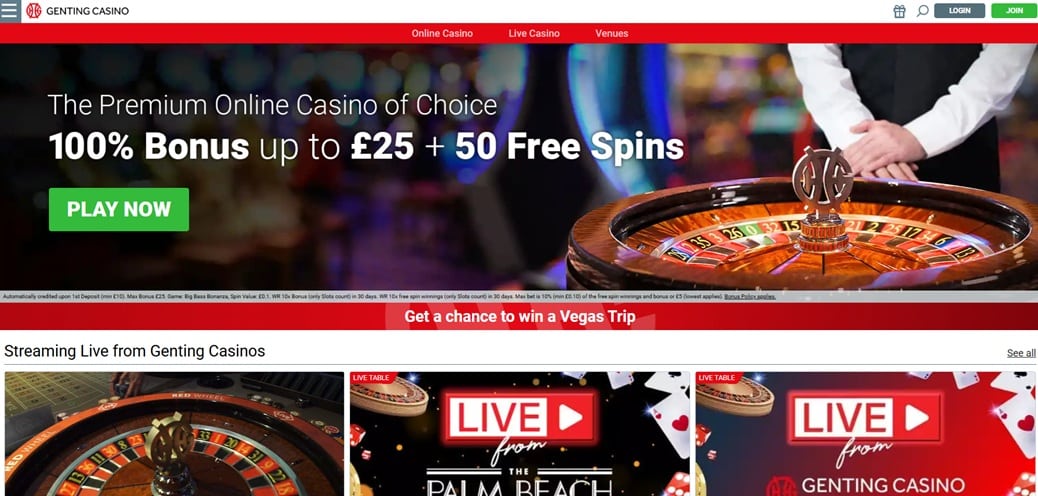 Genting Casino sister sites screenshot