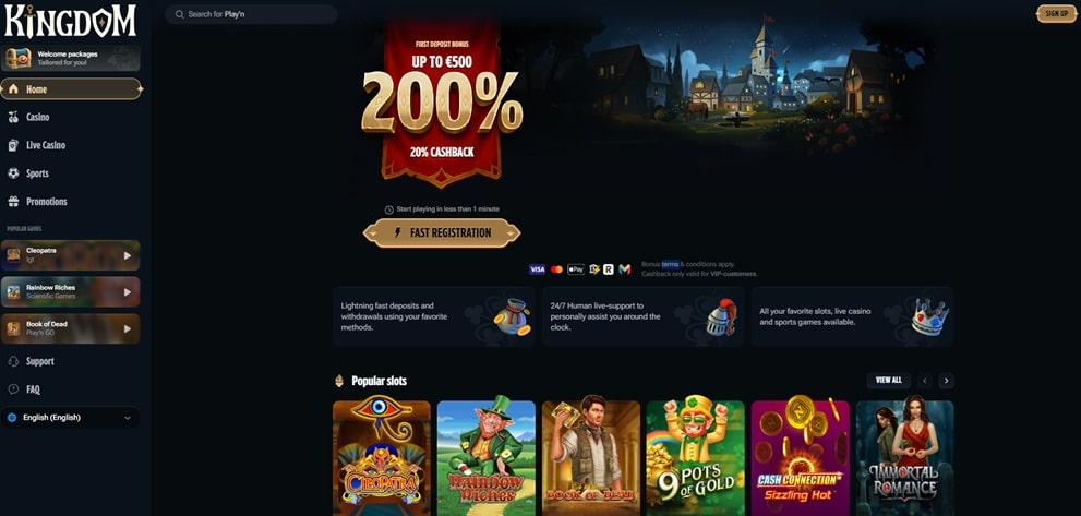 Kingdom Casino sister sites screenshot