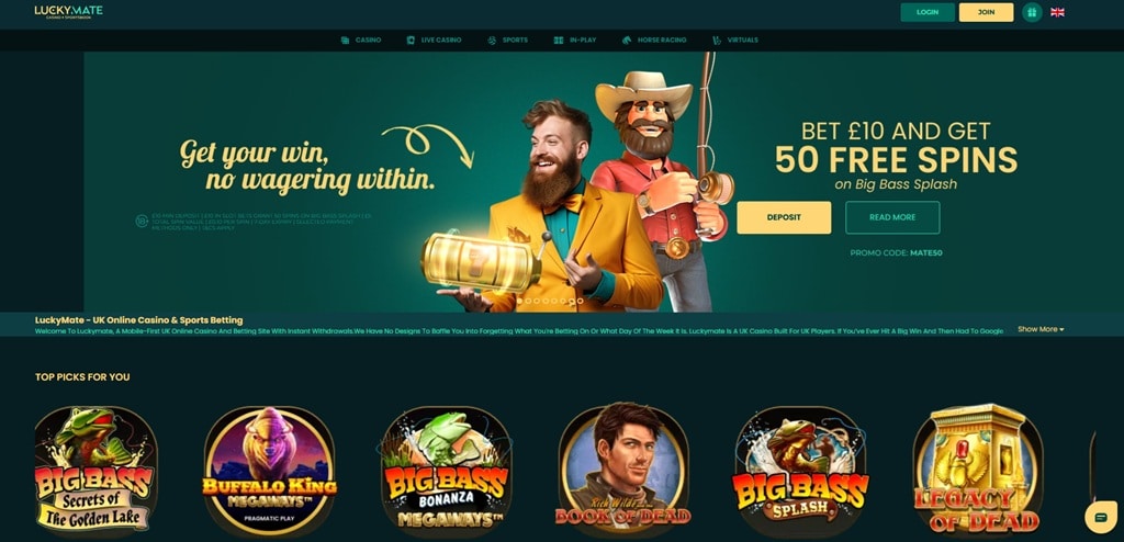 LuckyMate Casino sister sites screenshot