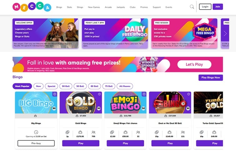Mecca Bingo sister sites screenshot