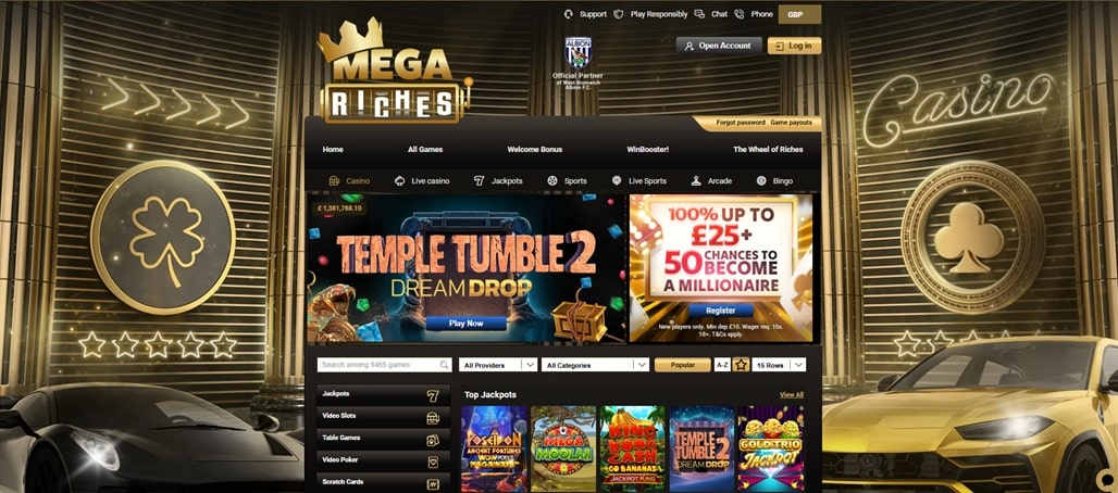 Mega Riches sister sites screenshot