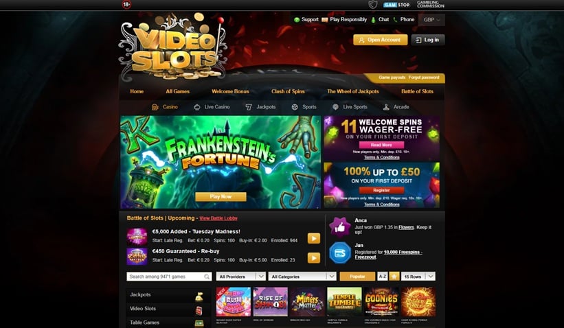 Video Slots sister sites screenshot