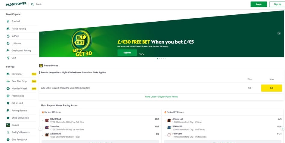 paddy power sister sites screenshot