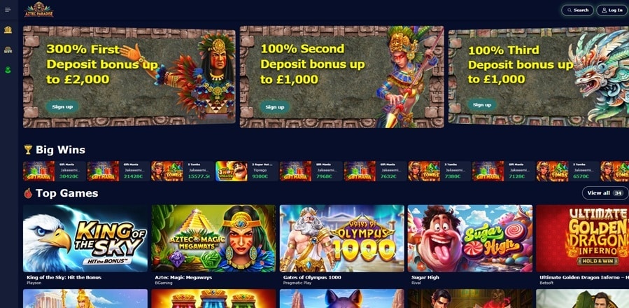 aztec paradise casino sister sites screenshot