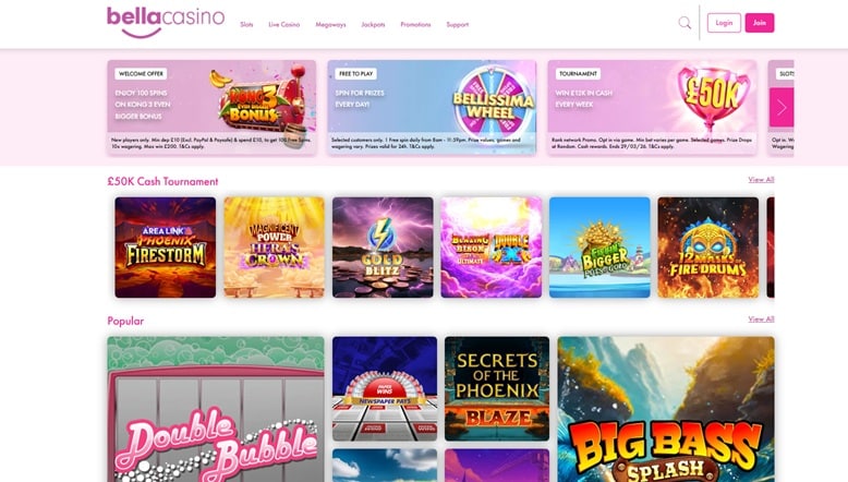 bella casino sister sites screenshot