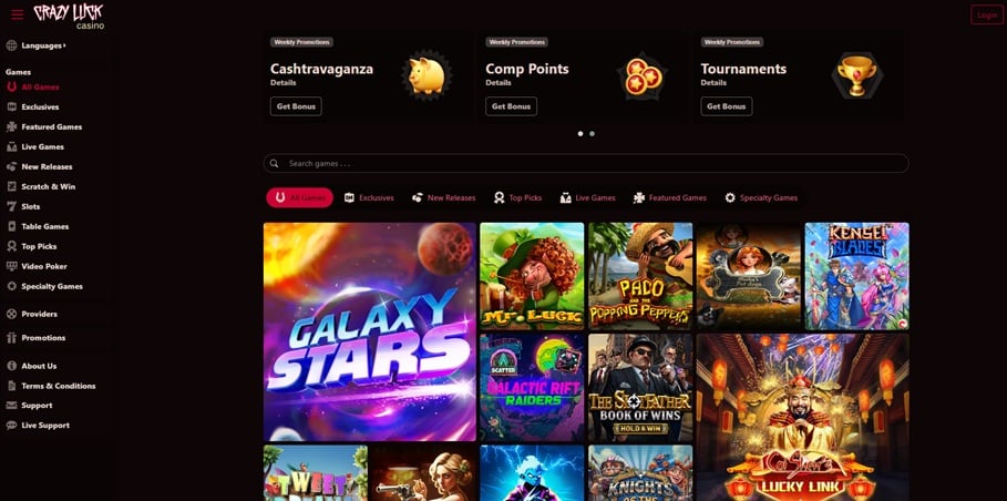 crazy luck casino sister sites screenshot