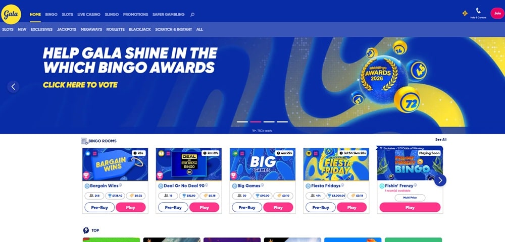 gala bingo sister sites screenshot