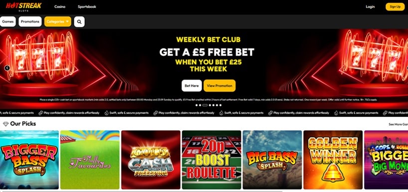 hotstreak casino sister sites screenshot