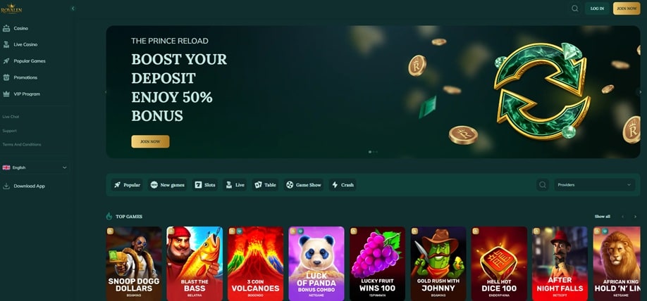 royalen casino sister sites screenshot
