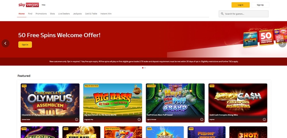 sky vegas sister sites screenshot