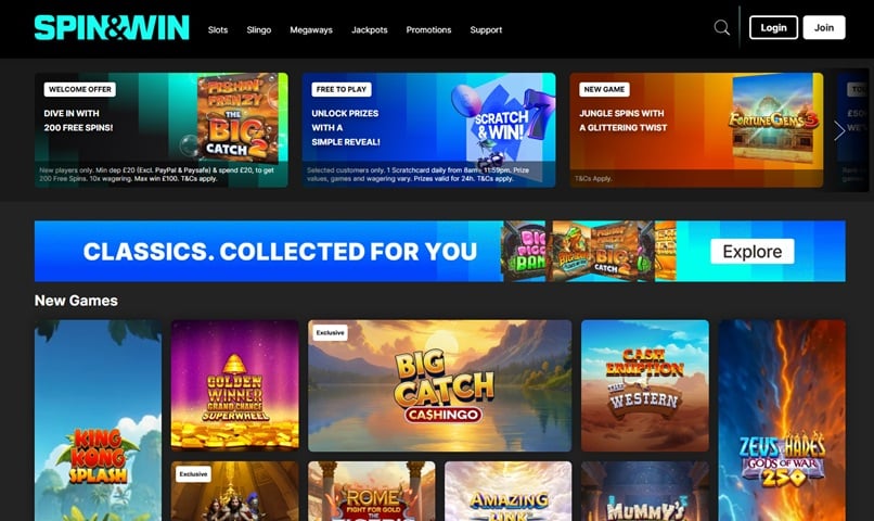 spin and win sister sites screenshot