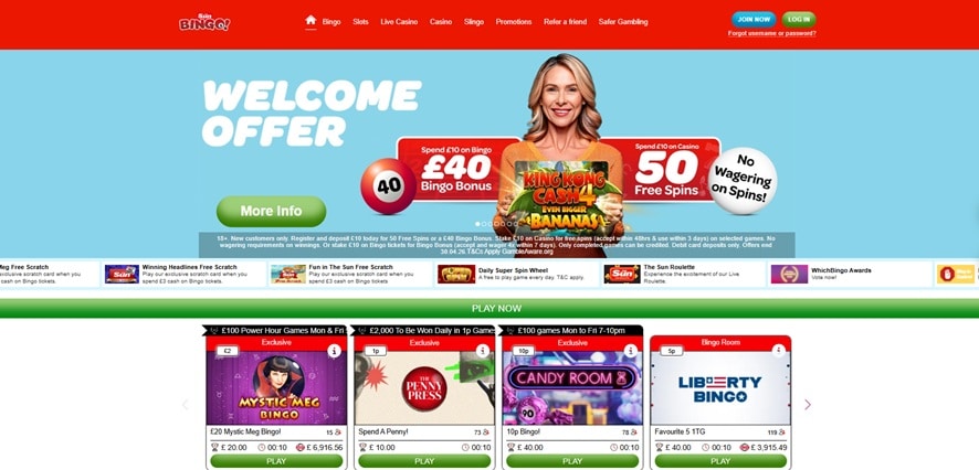 sun bingo sister sites screenshot