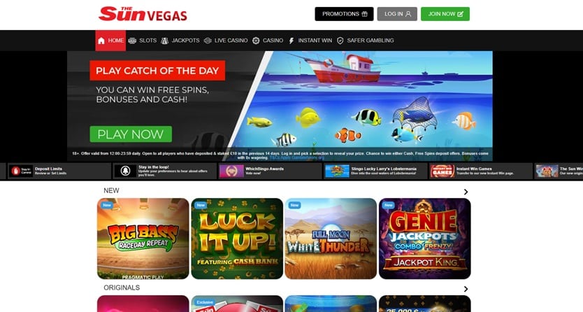 the sun vegas sister sites screenshot