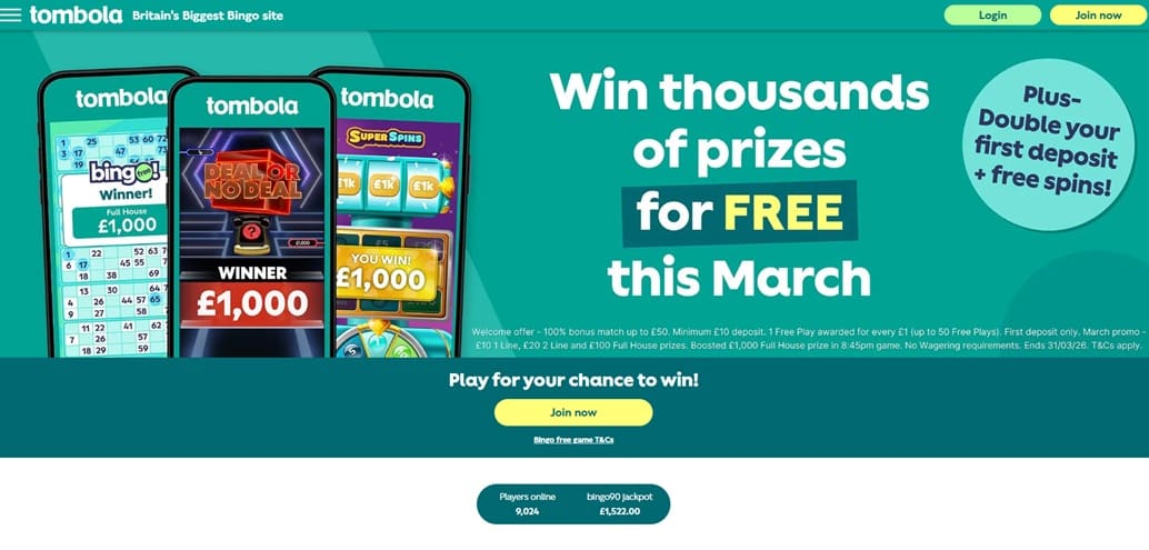 tombola sister sites screenshot