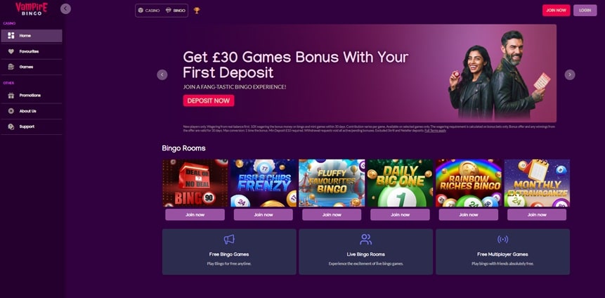 vampire bingo sister sites screenshot