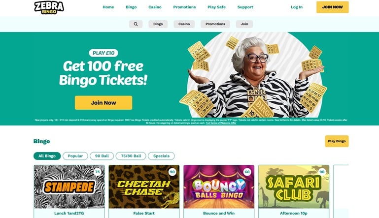 zebra bingo sister sites screenshot