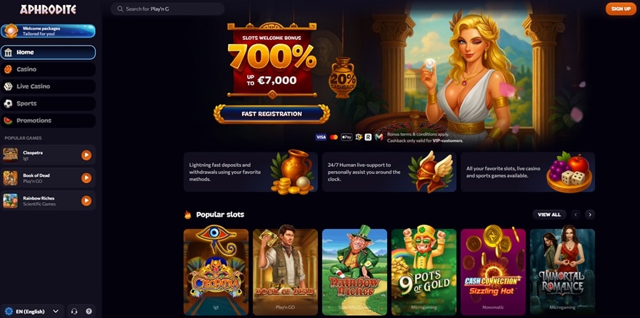 aphrodite casino sister sites screenshot