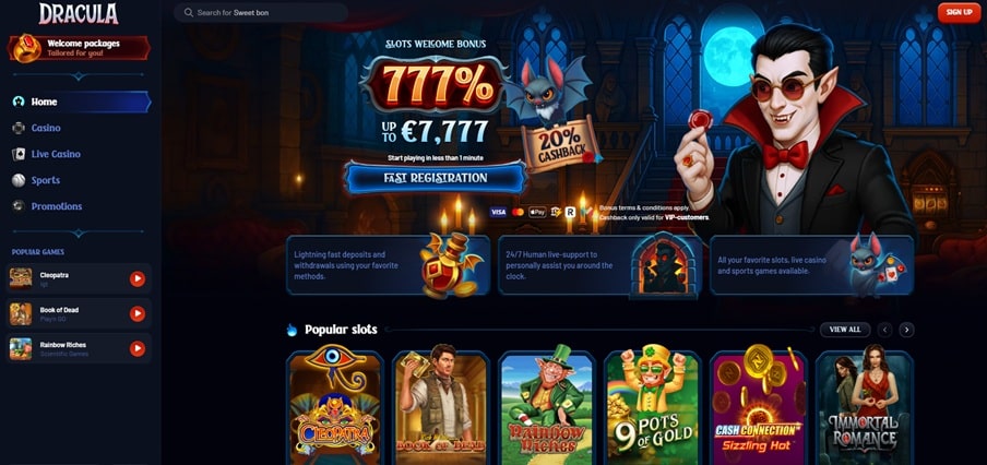 dracula casino sister sites screenshot