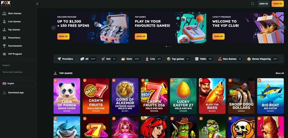 fox slots sister sites screenshot