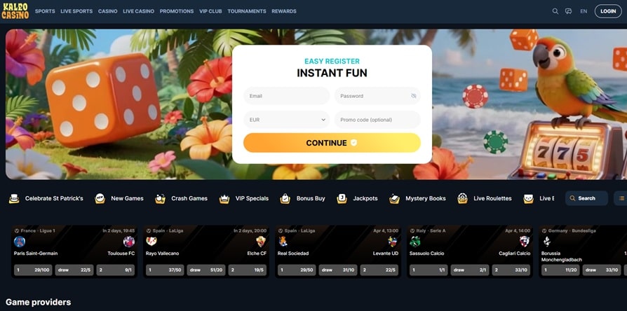 kaleo casino sister sites screenshot