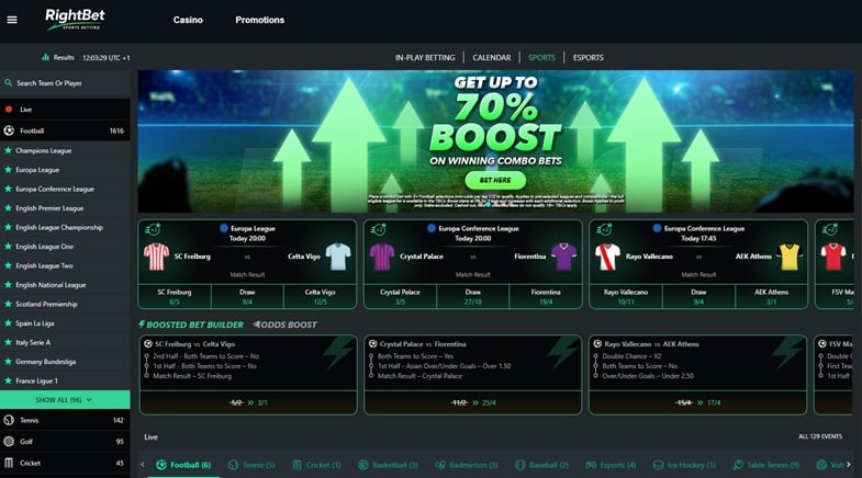 rightbet sister sites screenshot