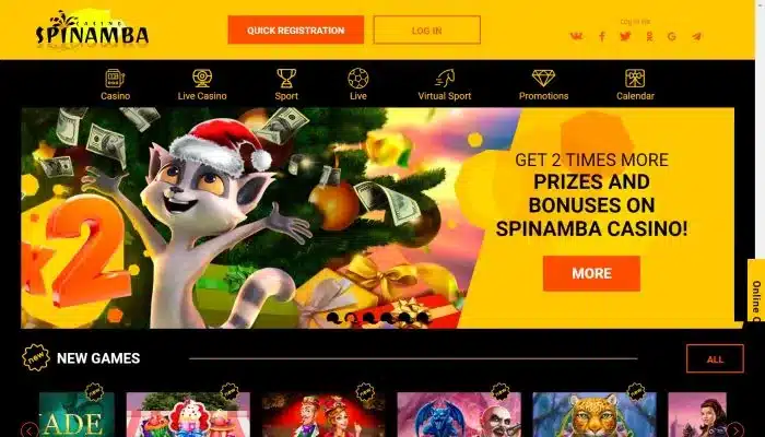 Archived 1spinamba casino homepage showing the casino navigation and promotional banner