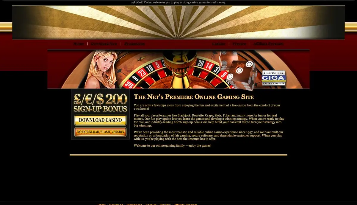 24 Gold Casino homepage screenshot – archived 2016