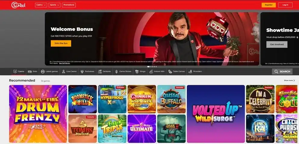 32Red casino homepage screenshot