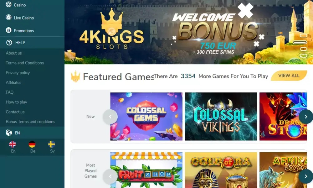 4 King Slots homepage screenshot – lobby while trading