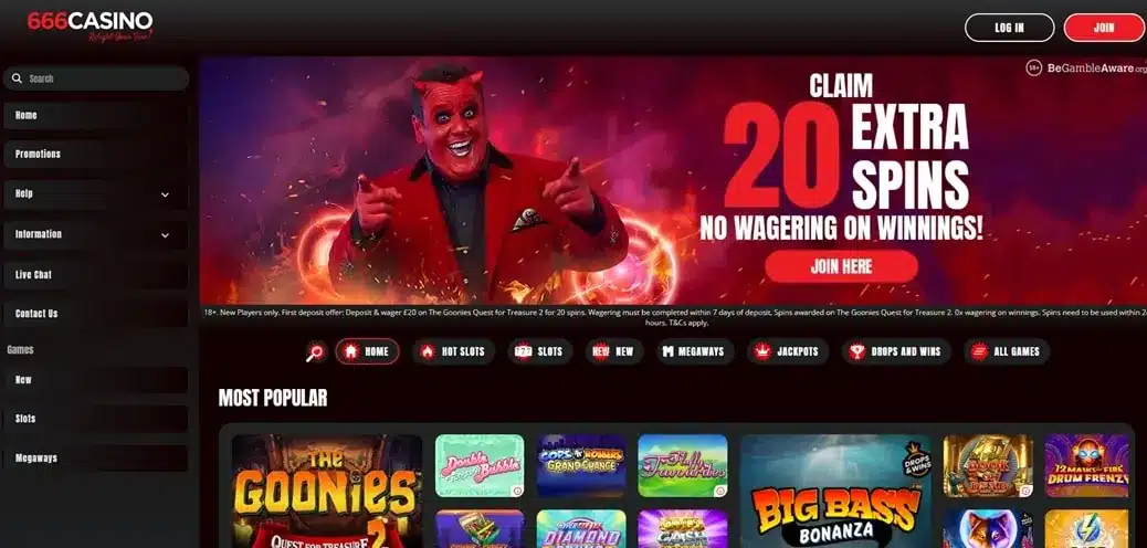 666 Casino homepage screenshot