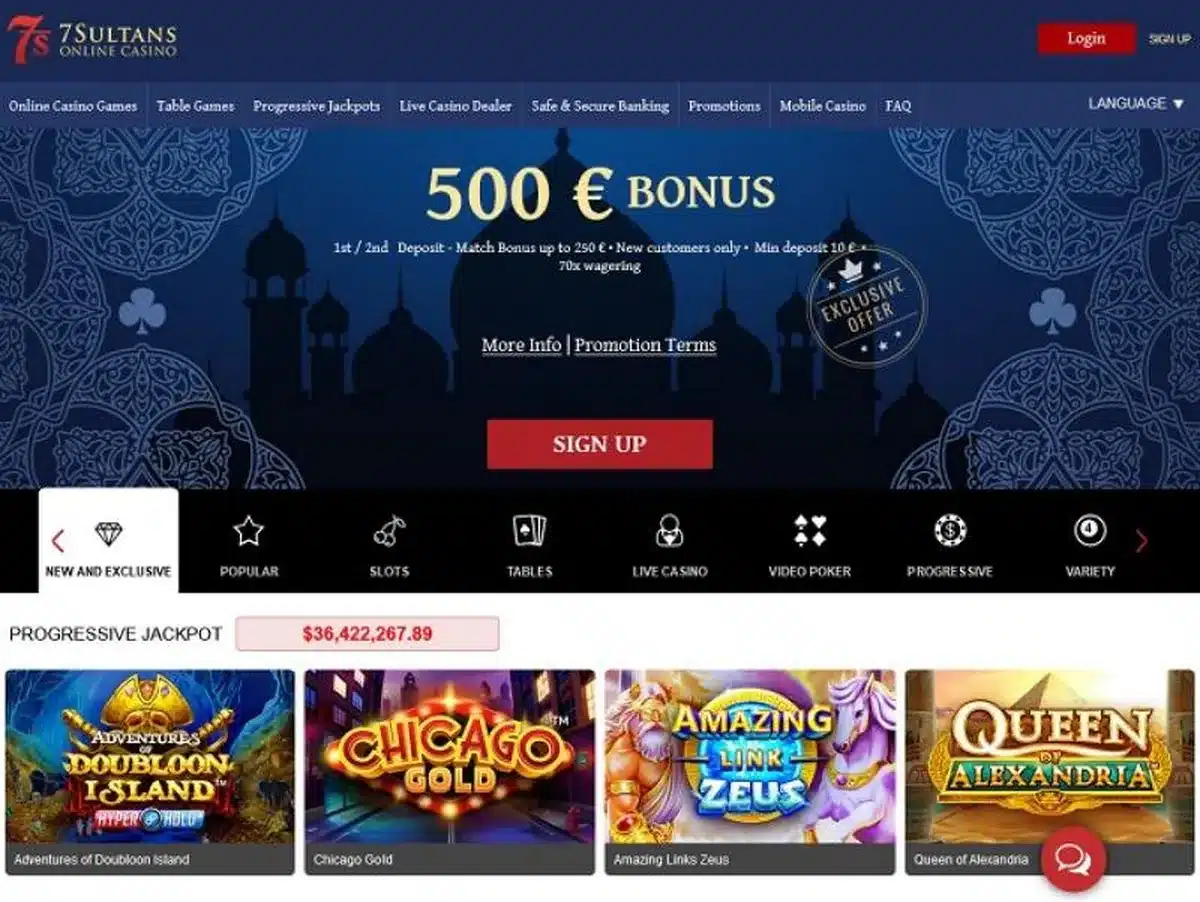 7 Sultans Casino homepage screenshot – July 2026