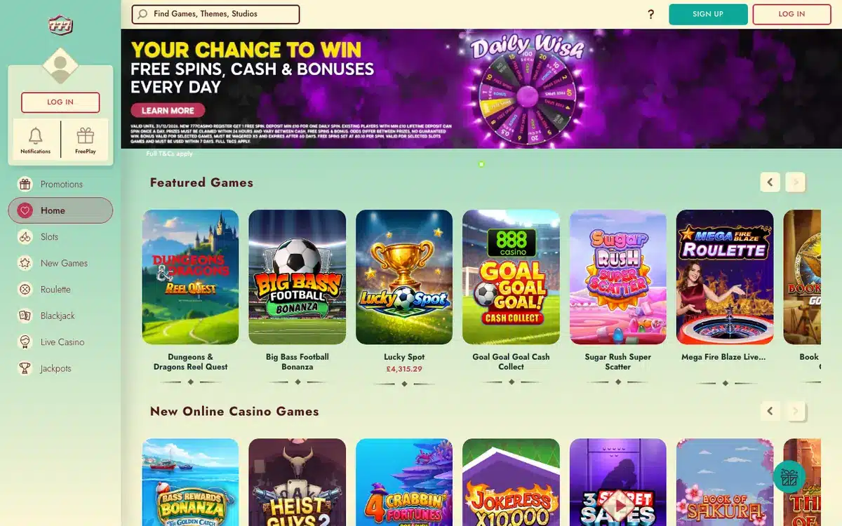 777 Casino homepage screenshot – July 2026
