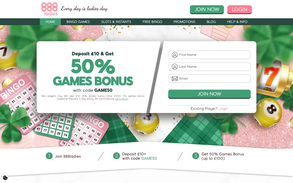 888 Ladies homepage screenshot – July 2026