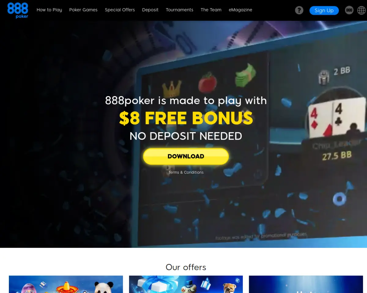 888 Poker homepage screenshot &ndash; July 2026